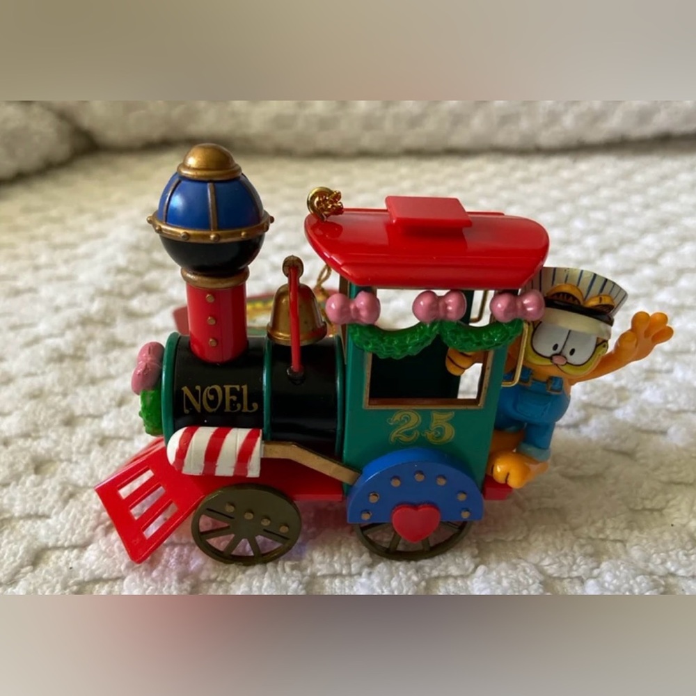 1996 Trim A Tree Garfield Cat Christmas Train Conductor Ornament